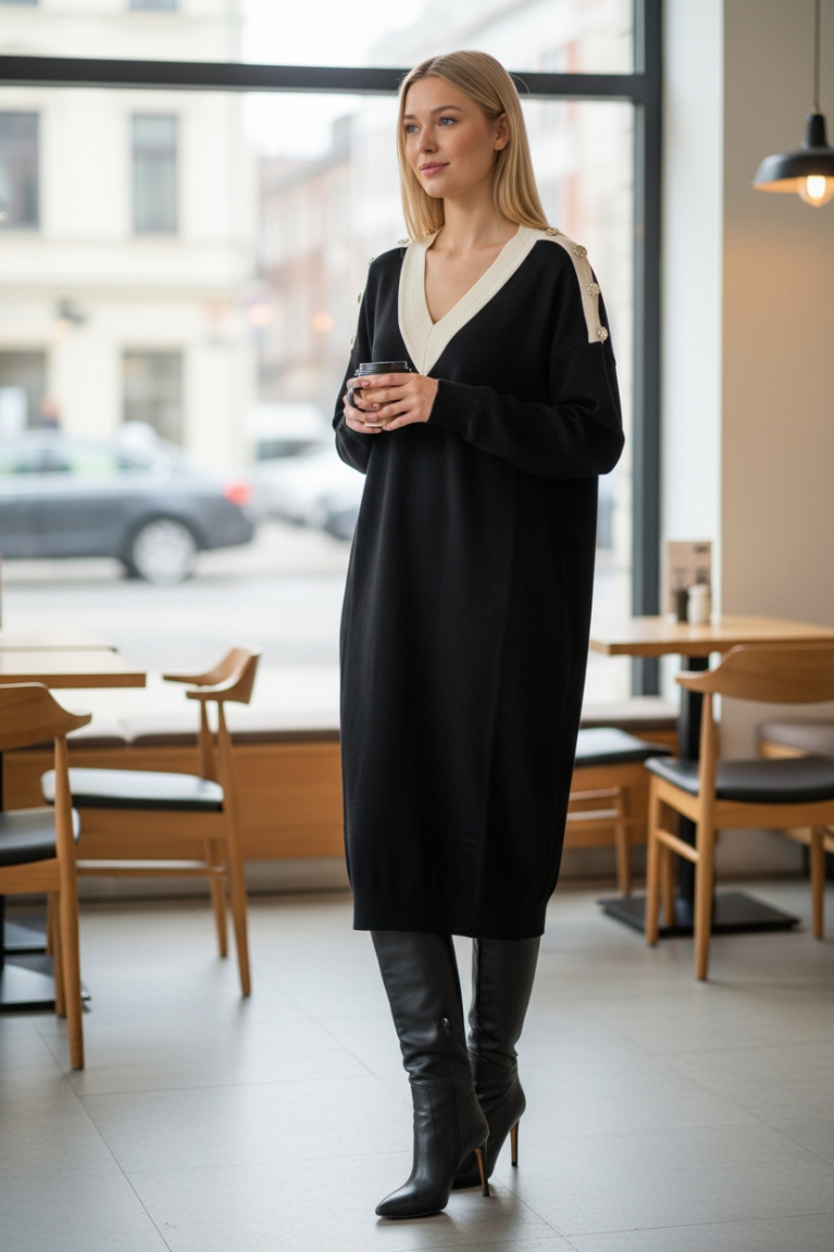 Minimal πλεκτό φόρεμα - Μαύρο