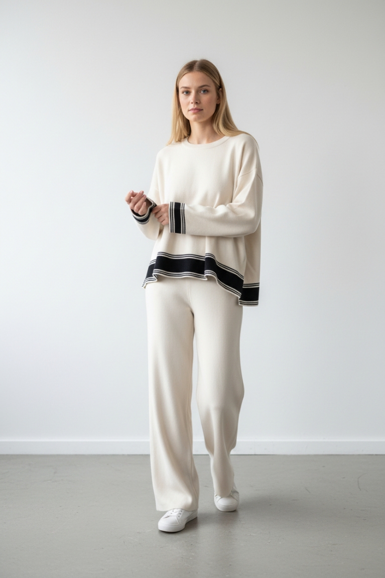 Casual chic πλεκτό σετ - Εκρού