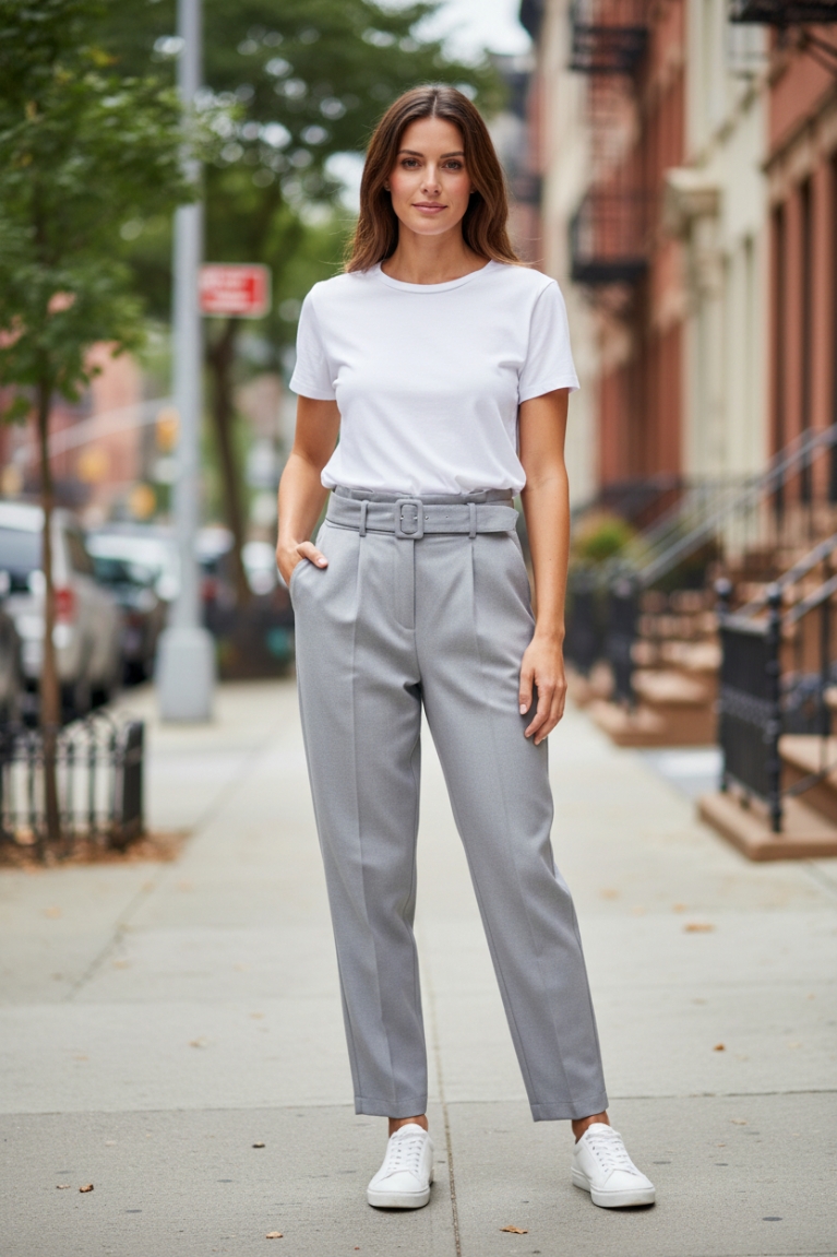 Παντελόνι με πιέτες και ζώνη - Γκρι