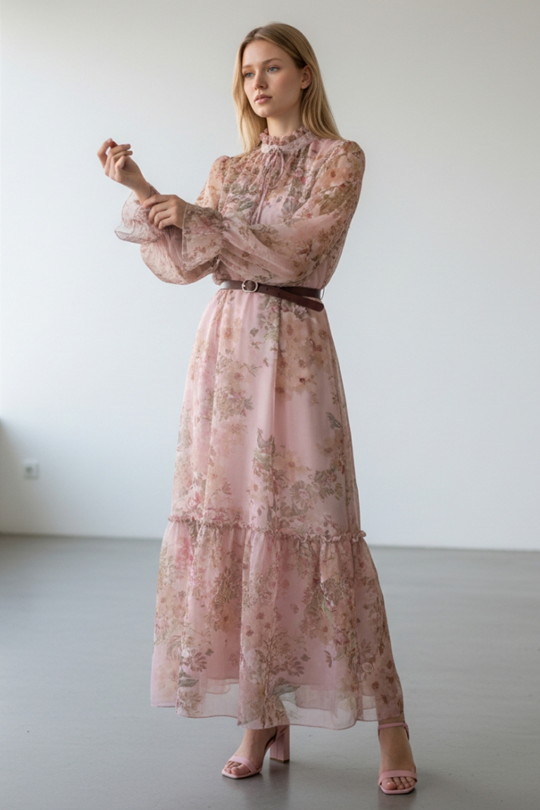 Αέρινο neck tie φόρεμα - Ροζ