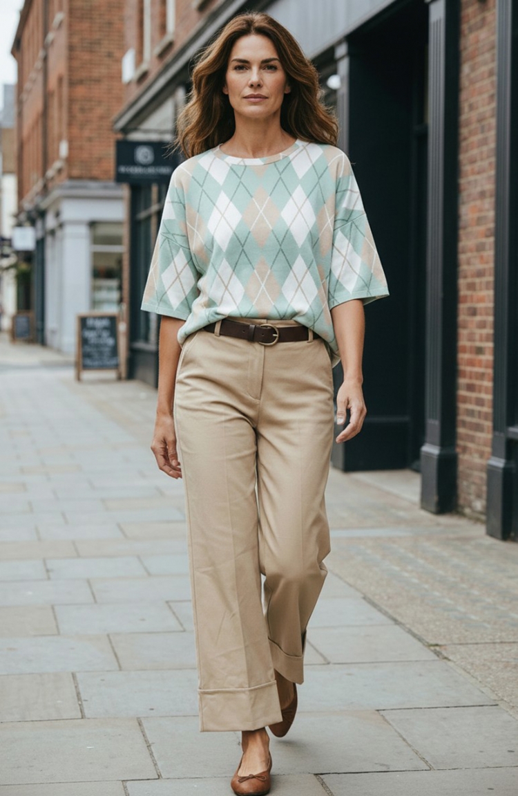 Μπλούζα σε μοτίβο ρόμβων - Φυστικί