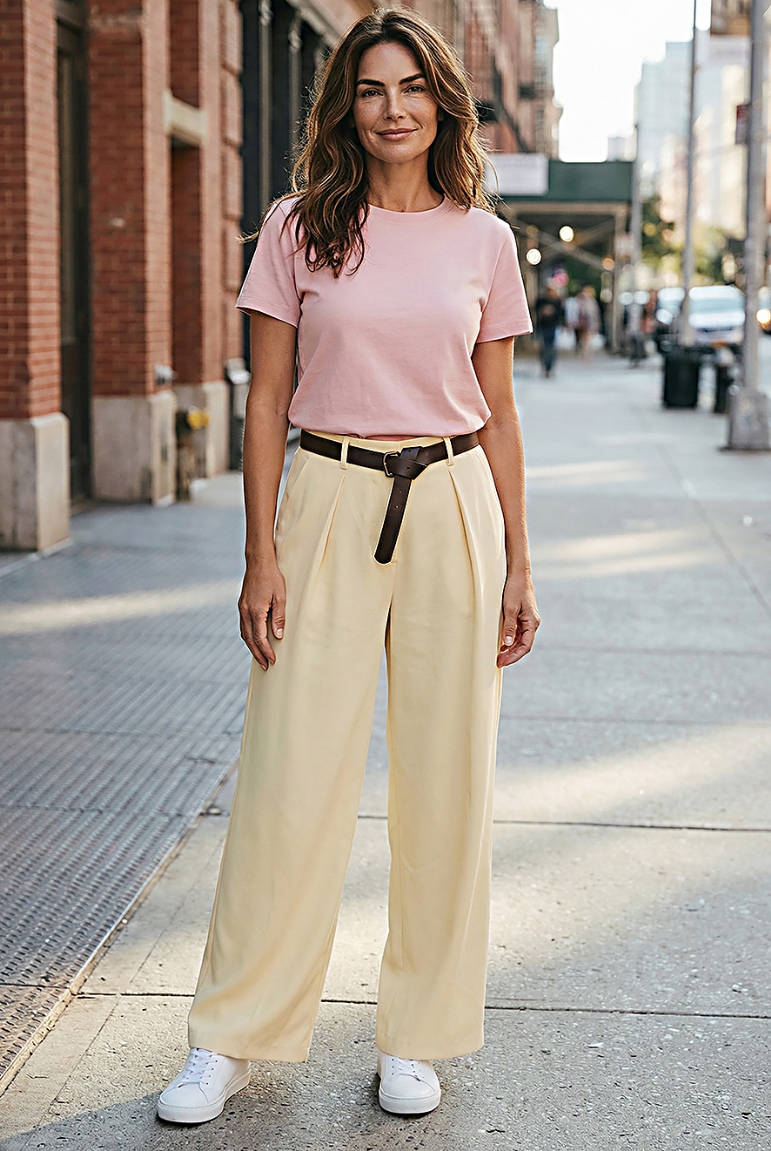 Παντελόνα με ζώνη - Κίτρινο