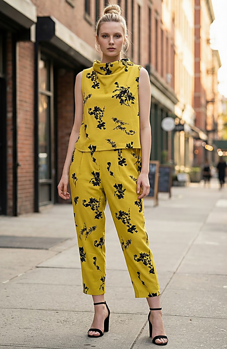 Σετ αμάνικο με floral - Κίτρινο