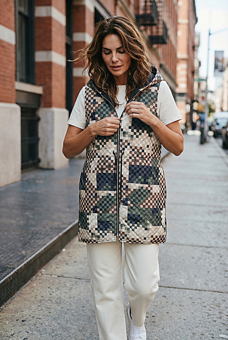 Αμάνικο μπουφάν με κουκούλα - Εμπριμέ