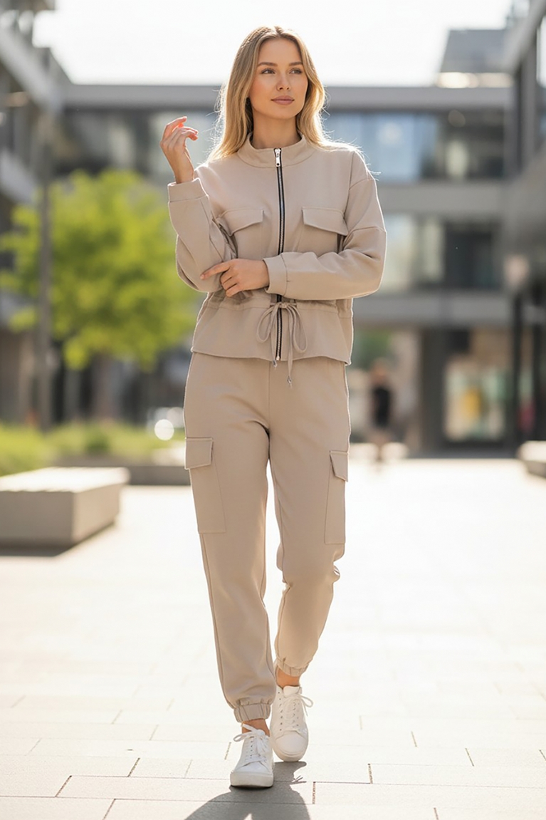 Σετ μπουφανάκι με cargo παντελόνι - Μπεζ