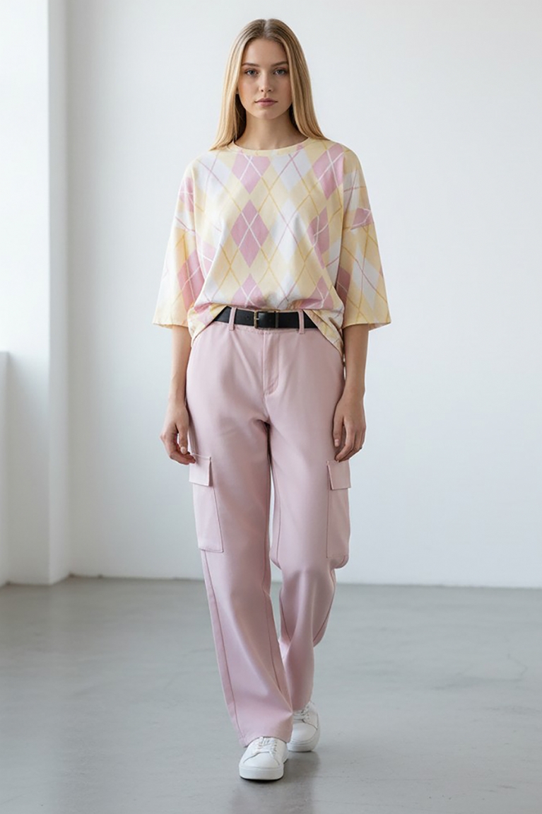 Μπλούζα σε μοτίβο ρόμβων - Κίτρινο