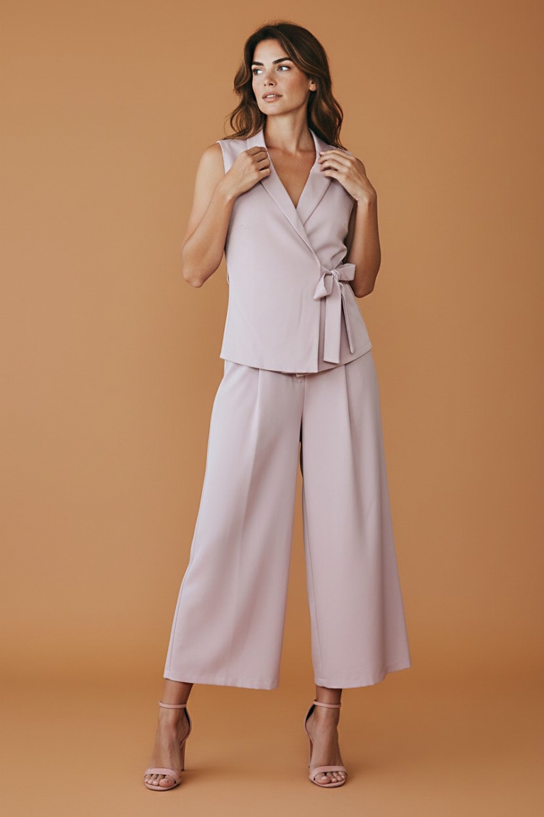 Σετ αμάνικη μπλούζα με παντελόνα - Ροζ