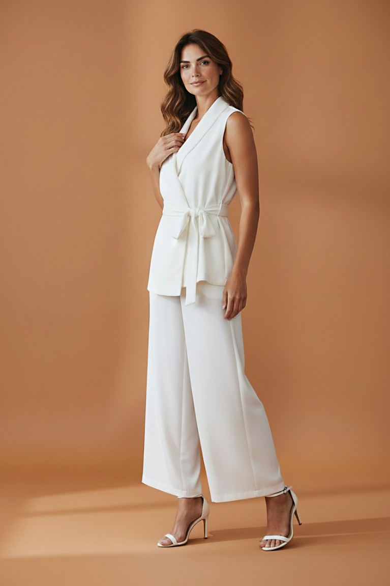 Σετ αμάνικη μπλούζα με παντελόνα - Λευκό