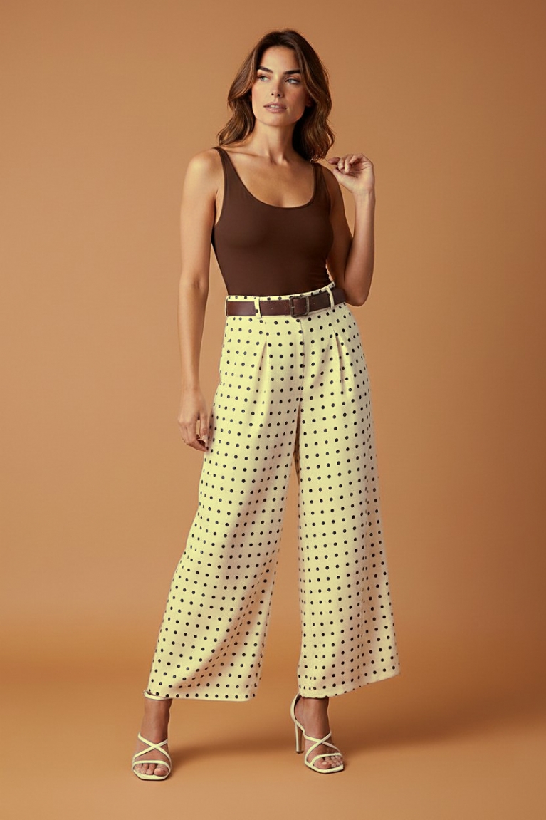 Polka dot παντελόνα - Κίτρινο