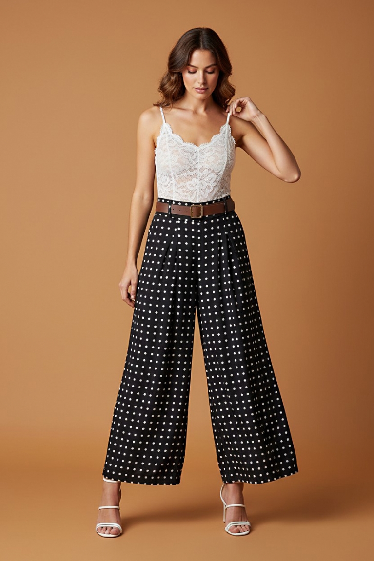 Polka dot παντελόνα - Μαύρο