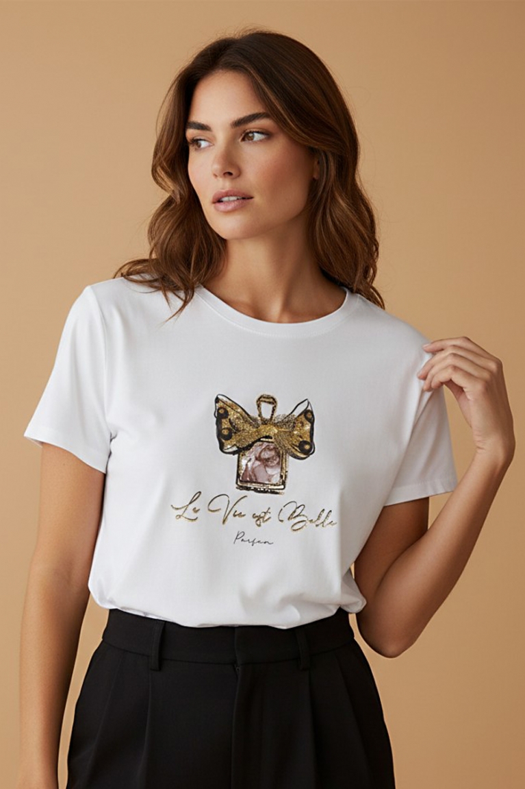 La Vie est Belle T-shirt - Λευκό