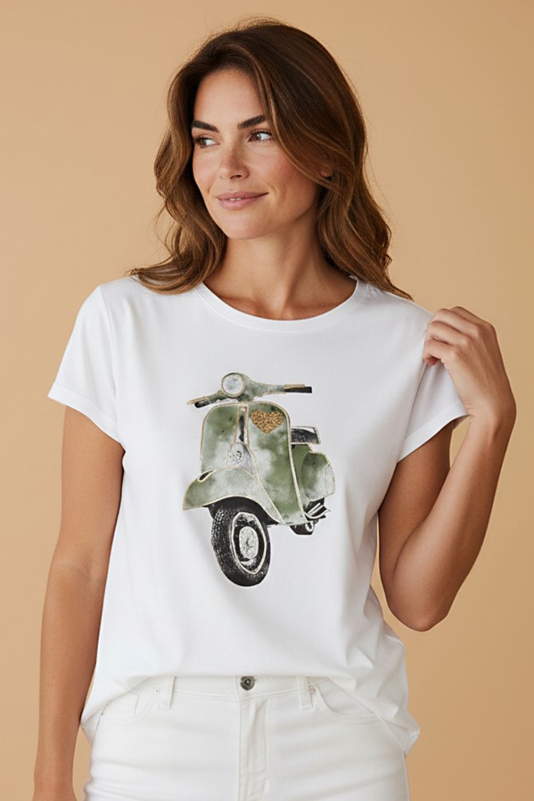 Πράσινη βέσπα T-shirt - Λευκό